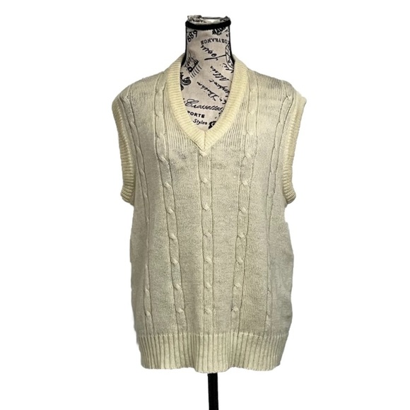 Vintage Troy Hill Sweater Vest 80s/90s Mens Cableknit Fishermen Preppy Grampa L - Picture 1 of 8